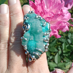 菱鋅礦原礦手工銀戒純銀戒指 ~「Lake」~  Smithsonite Mineral Silver Ring 第16張的照片