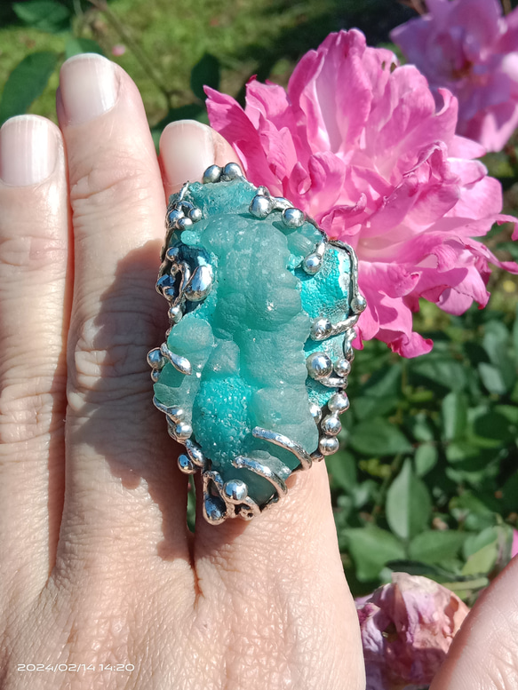 菱鋅礦原礦手工銀戒純銀戒指 ~「Lake」~  Smithsonite Mineral Silver Ring 第16張的照片