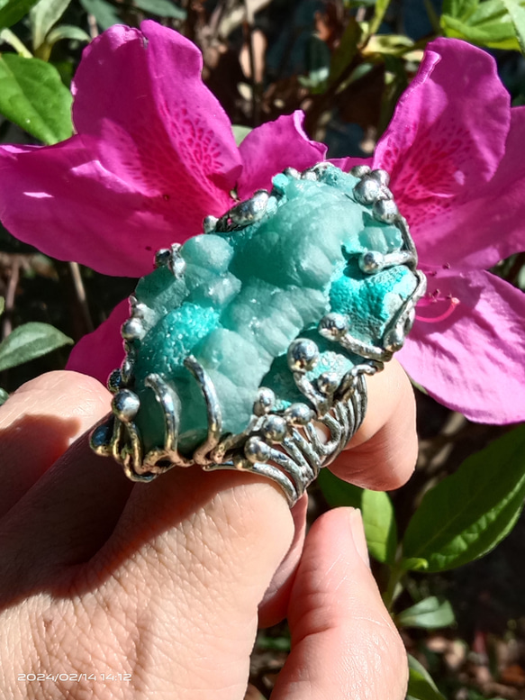 菱鋅礦原礦手工銀戒純銀戒指 ~「Lake」~  Smithsonite Mineral Silver Ring 第15張的照片