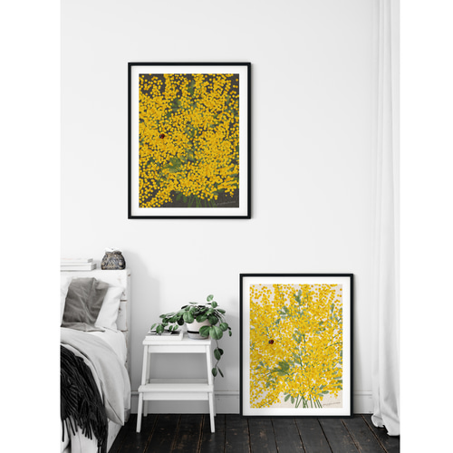 大人っぽいミモザの花】エクリュ背景 インテリア アートポスター