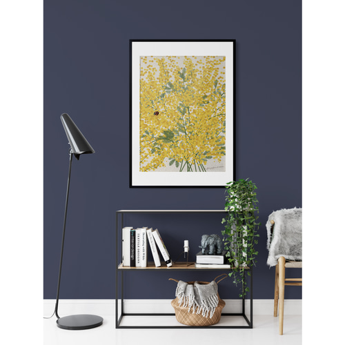 大人っぽいミモザの花】エクリュ背景 インテリア アートポスター
