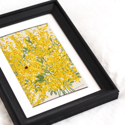 大人っぽいミモザの花】エクリュ背景 インテリア アートポスター