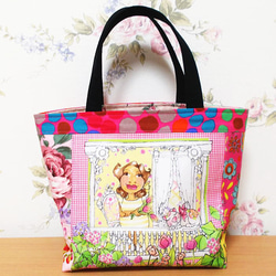 ミニトートバッグ ロラライハリス お花いっぱいお姉さんと猫ちゃん