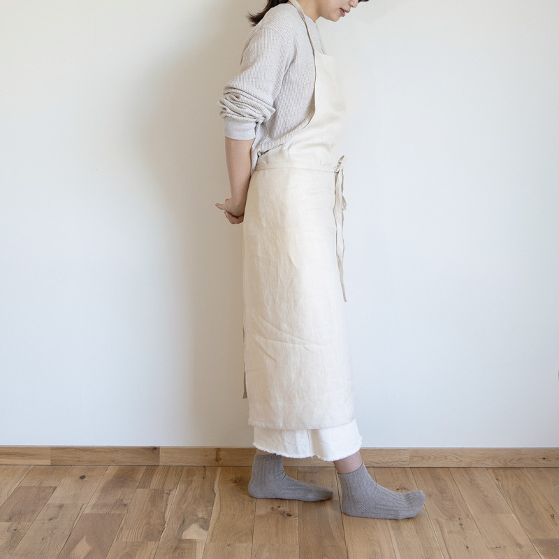 ツムグ　3way カシュクール　麻100 エプロンワンピース　ジレ　前後着用 ツムグ 3way カシュクール 麻100 エプロンワンピース ジレ 前後