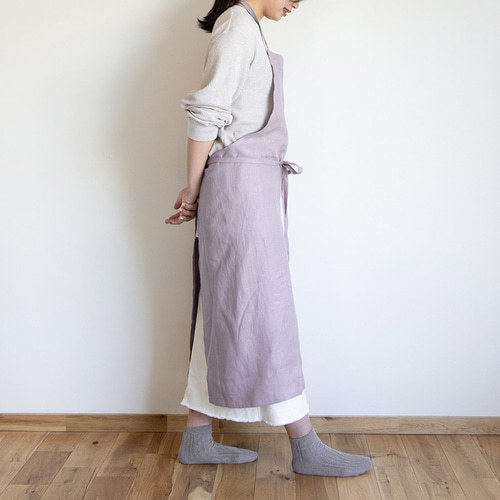 リネンレイヤード2wayエプロンワンピース パープル 立川限定】リネンレイヤード2WAYエプロンワンピース（オフホワイト