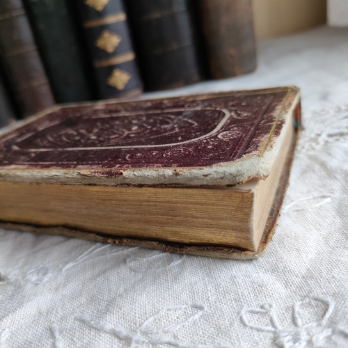 アンティークミニ本】Introduction à la vie dévote ブラウン革箔押し