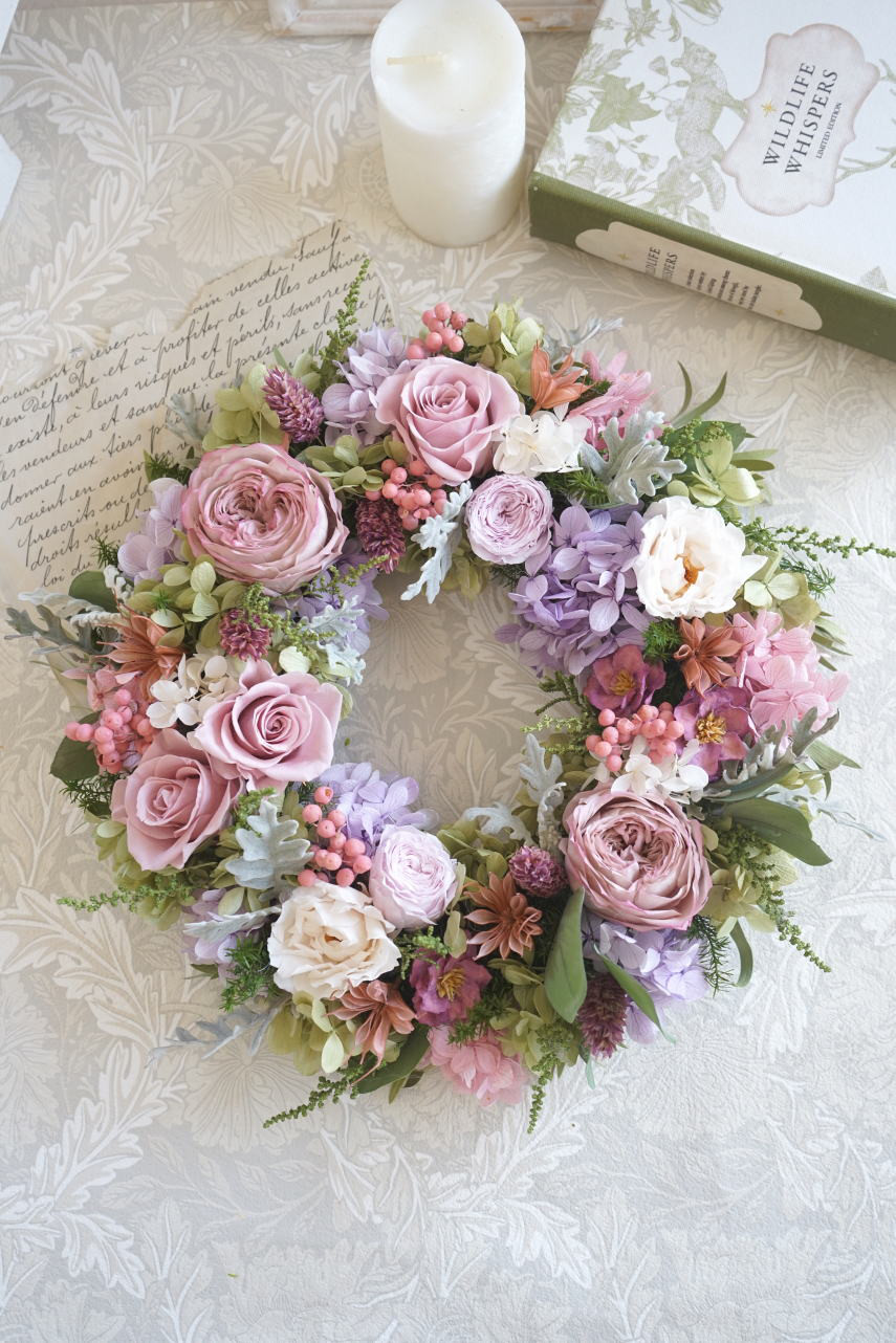 モーブピンクリース　～プリザーブドフラワーリース～