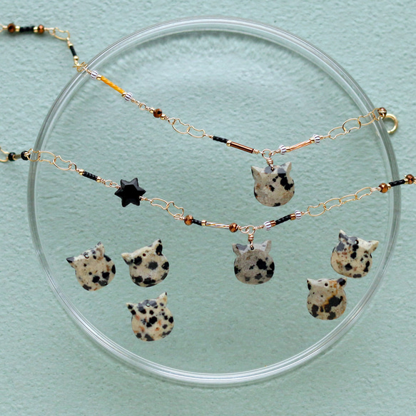 達爾馬提亞碧玉和復古珠印花布貓和野雞手鍊 第2張的照片