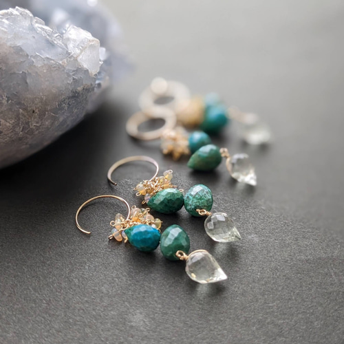 天然石14kgf グリーンアメジストとオパールのピアスアレルギー対応