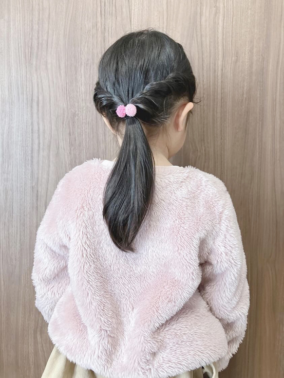 1歳からのキッズヘアゴム　『キラまるヘアゴム』　ピンク　2個セット　親子お揃い　ベビーヘアゴム 5枚目の画像