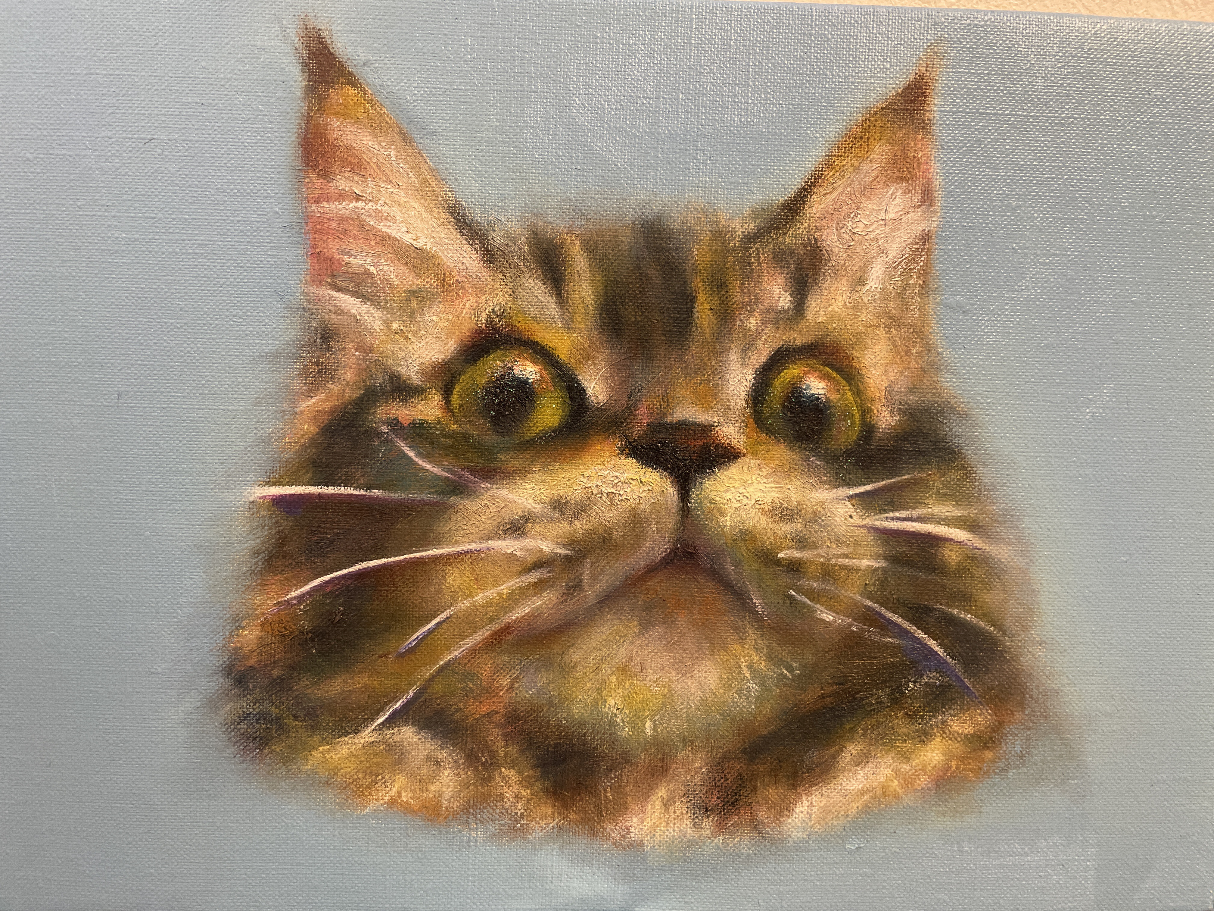 猫の絵画を油絵で描いた高橋伸子の猫の絵「はい、チーズ」を通販