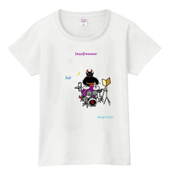 ボブ シンプル：プリントスターTシャツ（レディース：白） 1枚目の画像