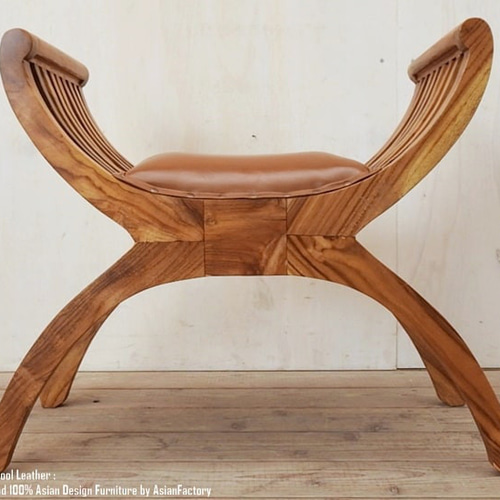 チーク無垢材 カルティニチェア レザー NA 牛革 革張り スツール