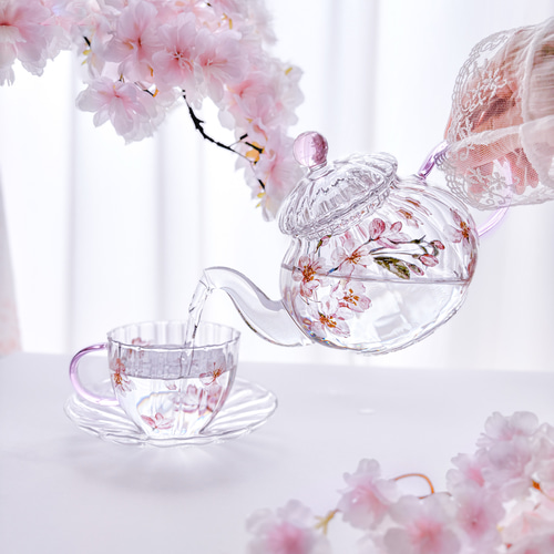 桜が舞う〜耐熱ガラスのティーセット〜 ポット・急須 ❤︎Blanche