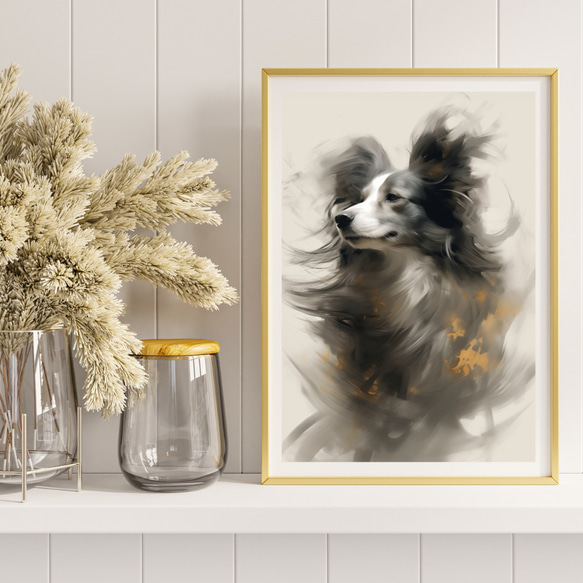【KENSHIN (犬神) - パピヨン犬 No.2】風水画 アートポスター 犬の絵 犬の絵画 8枚目の画像