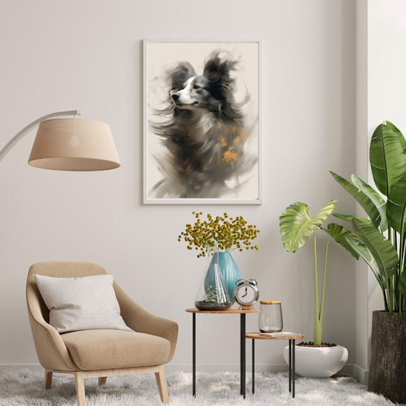 【KENSHIN (犬神) - パピヨン犬 No.2】風水画 アートポスター 犬の絵 犬の絵画 7枚目の画像