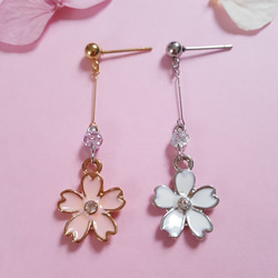 [2pcs] サージカルステンレス ポスト 桜 ピアス ジルコニア 金属アレルギー対応 2枚目の画像