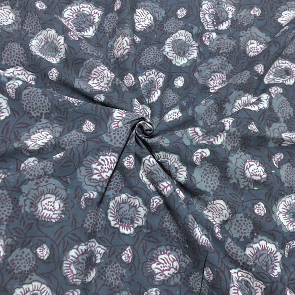 【50cm增量】灰白花Bagloo染色印度手工版畫布料棉質 第1張的照片