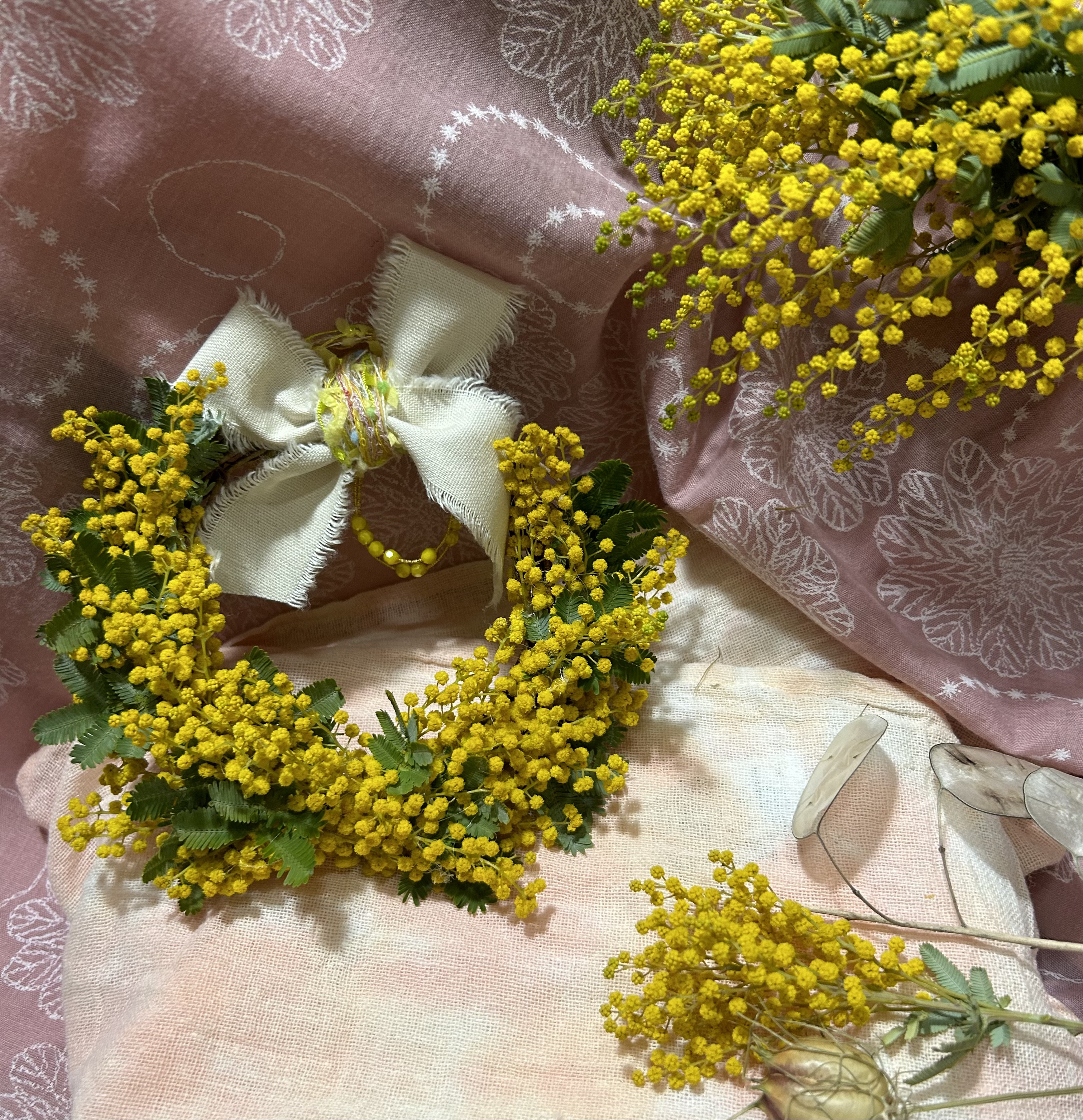 «467»◤完売致しました。ありがとうございます◢春リース*アカシアミモザ*リース*生花*フレッシュ*プレゼント*母の日