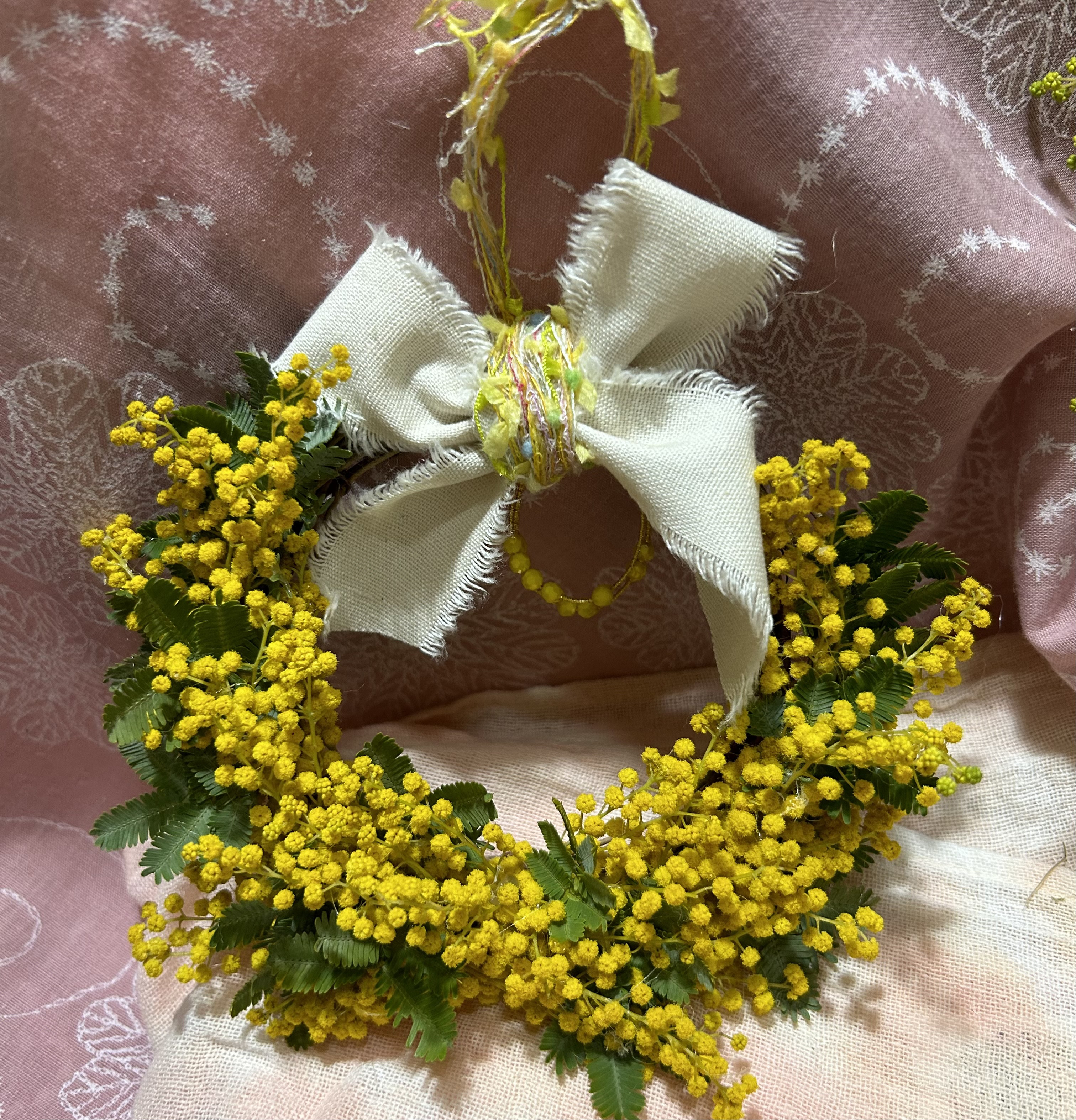 «467»◤完売致しました。ありがとうございます◢春リース*アカシアミモザ*リース*生花*フレッシュ*プレゼント*母の日