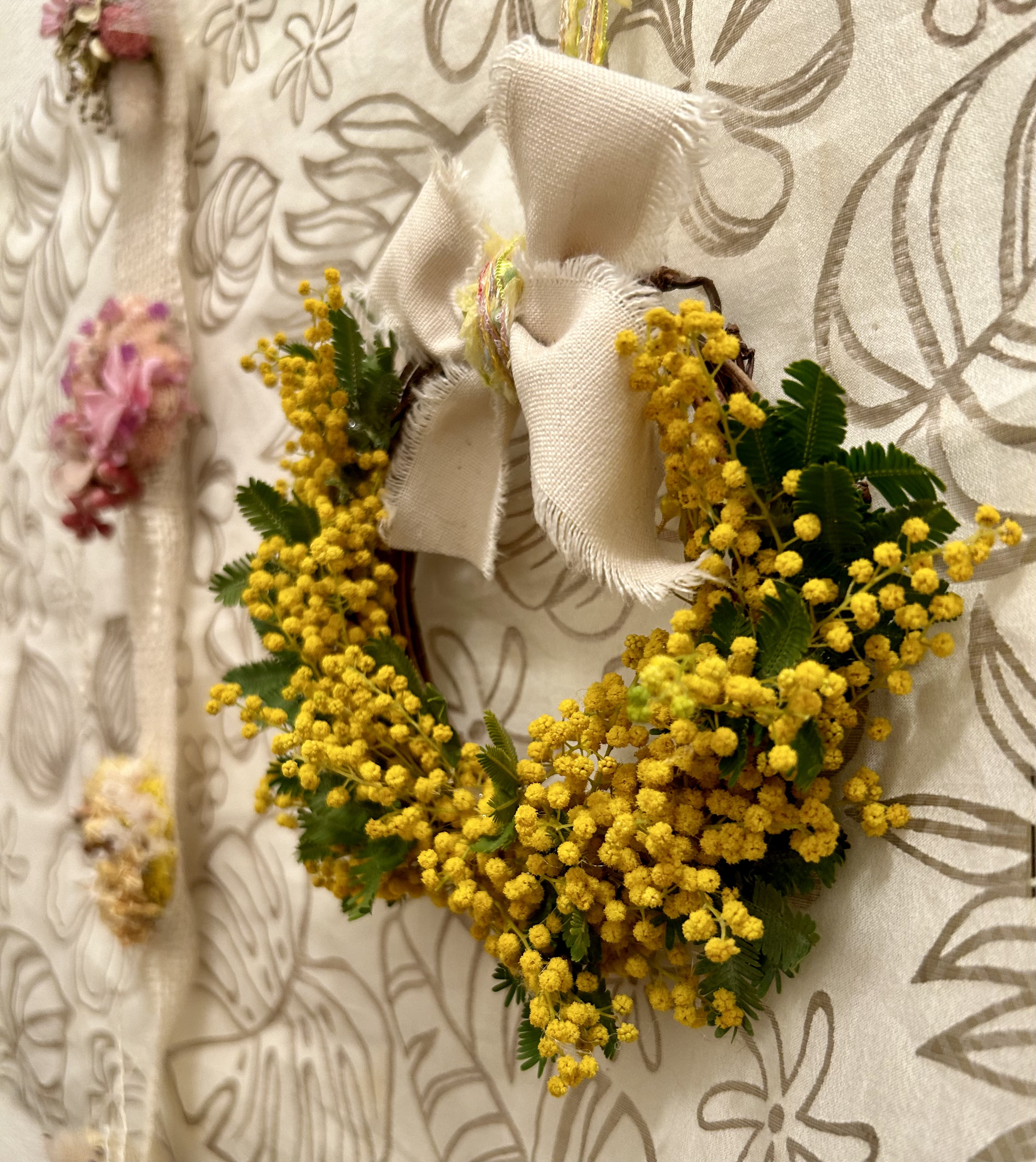 «467»◤完売致しました。ありがとうございます◢春リース*アカシアミモザ*リース*生花*フレッシュ*プレゼント*母の日