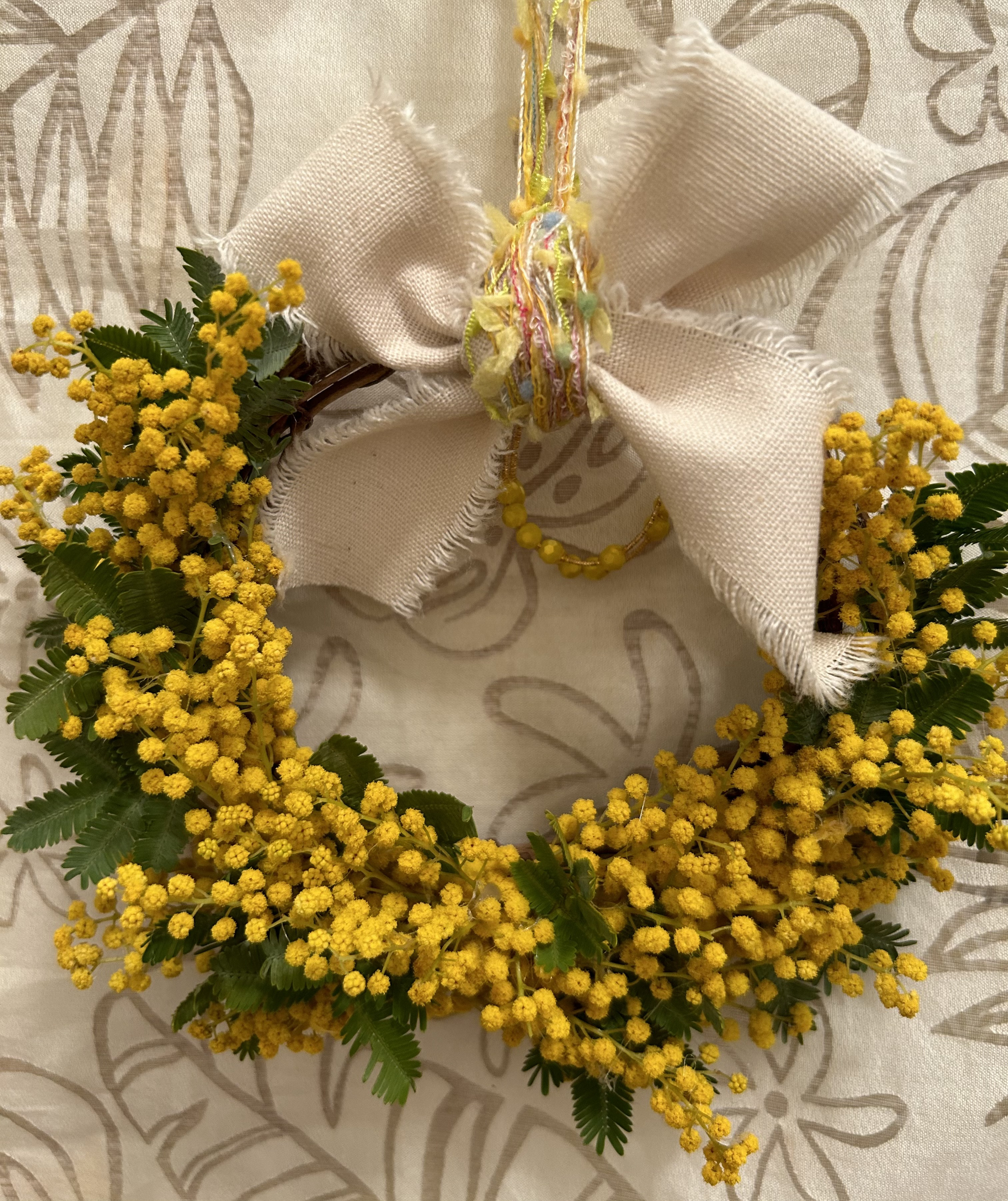 «467»◤完売致しました。ありがとうございます◢春リース*アカシアミモザ*リース*生花*フレッシュ*プレゼント*母の日