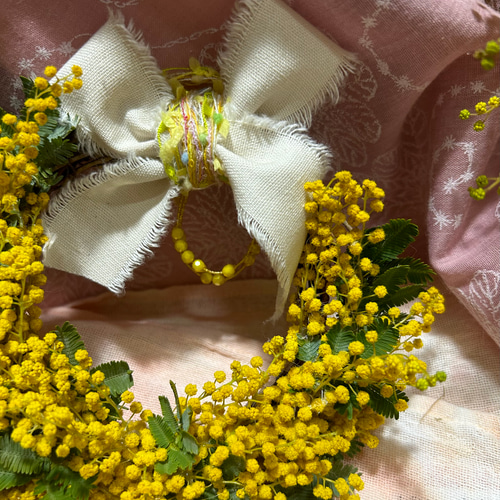 感謝SALE!もりもりミモザのリース　26㎝　銀葉アカシア　花かんざし　春 467»◤完売致しました。ありがとうございます◢春リース*アカシア