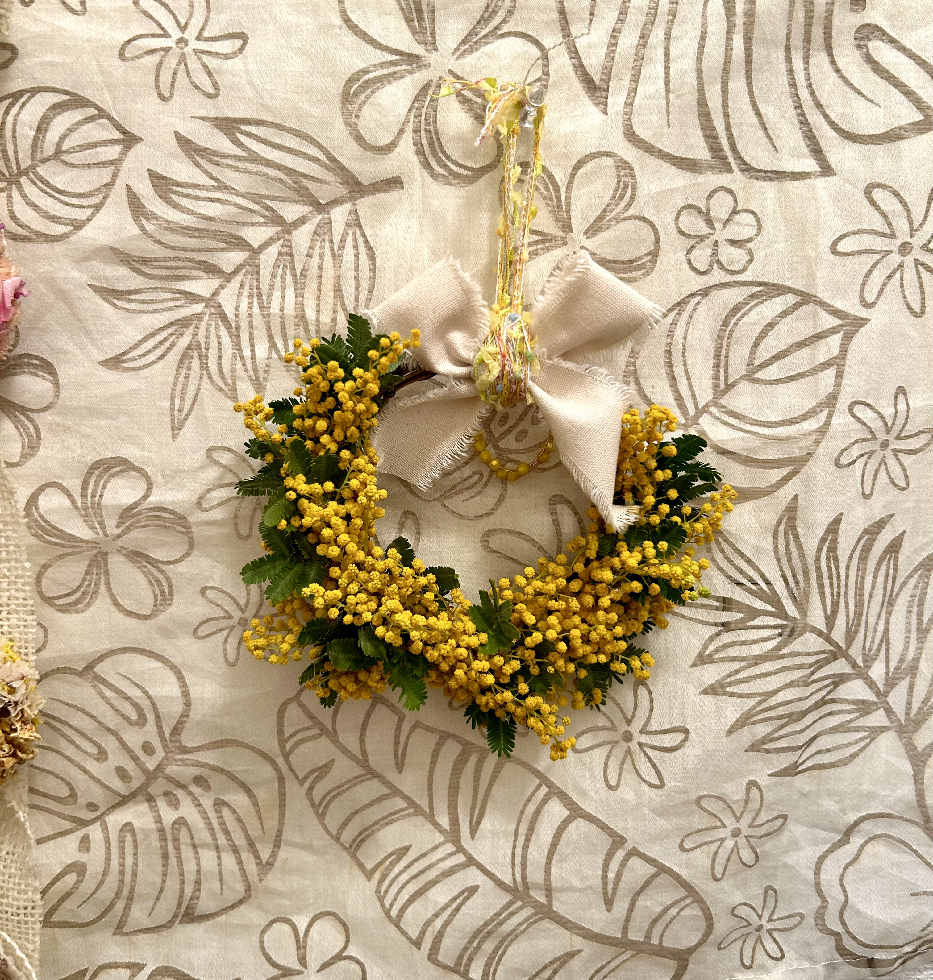 «467»◤完売致しました。ありがとうございます◢春リース*アカシアミモザ*リース*生花*フレッシュ*プレゼント*母の日