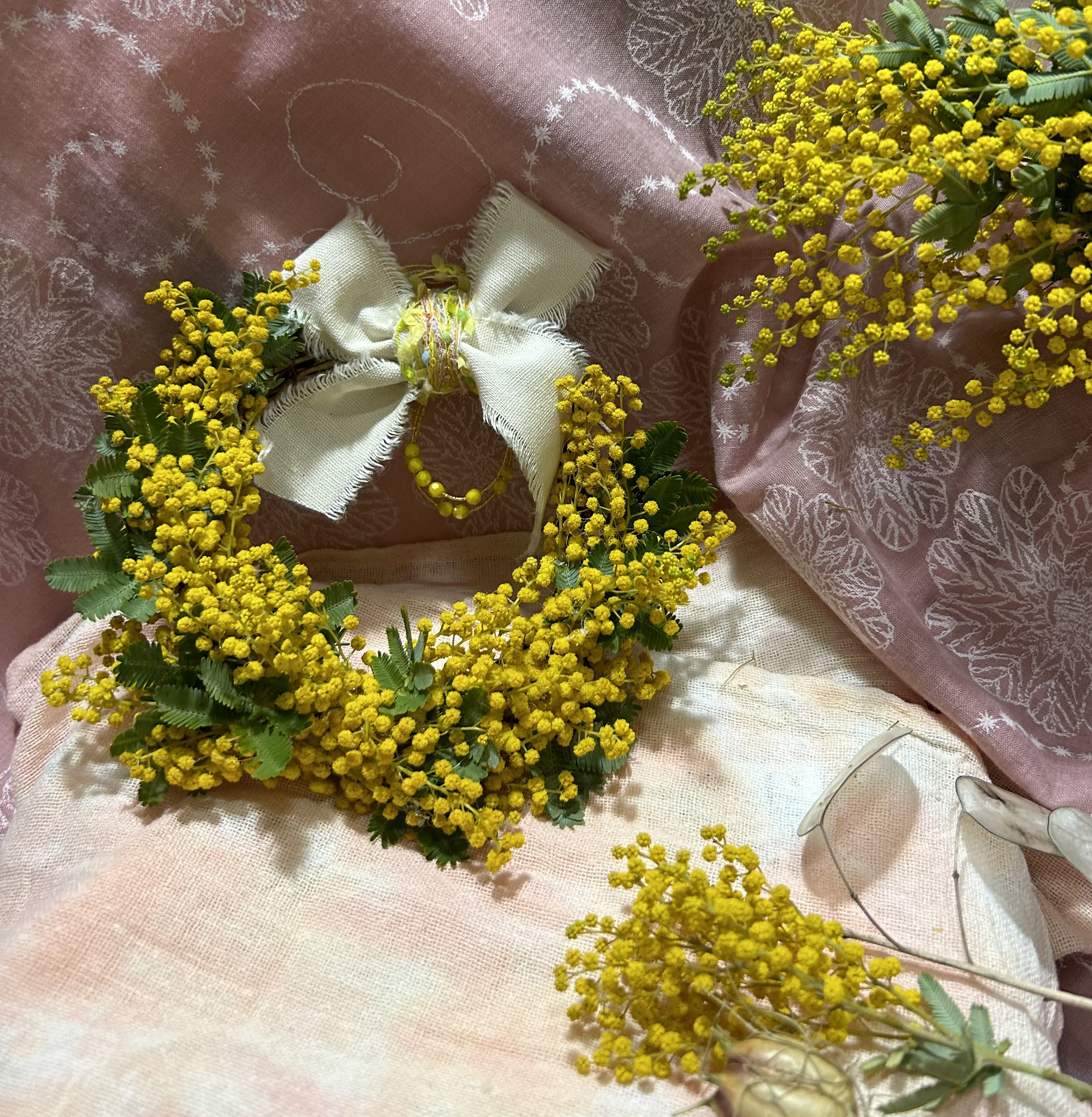 «467»◤完売致しました。ありがとうございます◢春リース*アカシアミモザ*リース*生花*フレッシュ*プレゼント*母の日