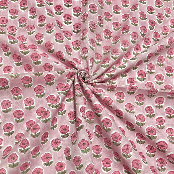 【50cm單位】暗玫瑰粉紅小花印度手版印花布料棉質 第1張的照片