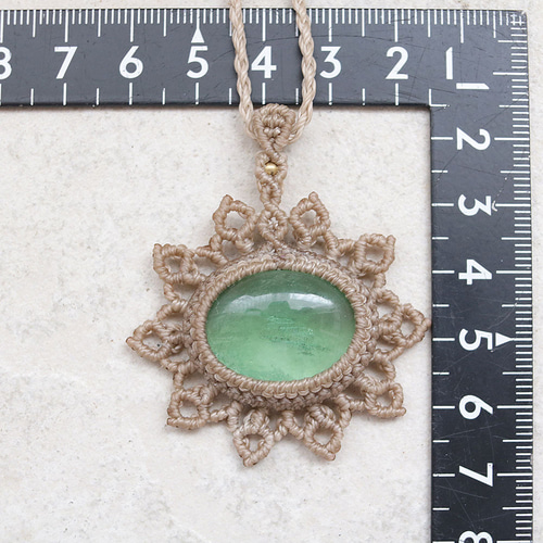 グリーンフローライト天然石マクラメネックレスmac371エスニック