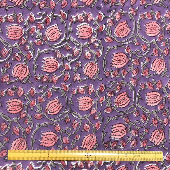 【50cm單位】紫紅花印度手版印花布料棉質 第6張的照片