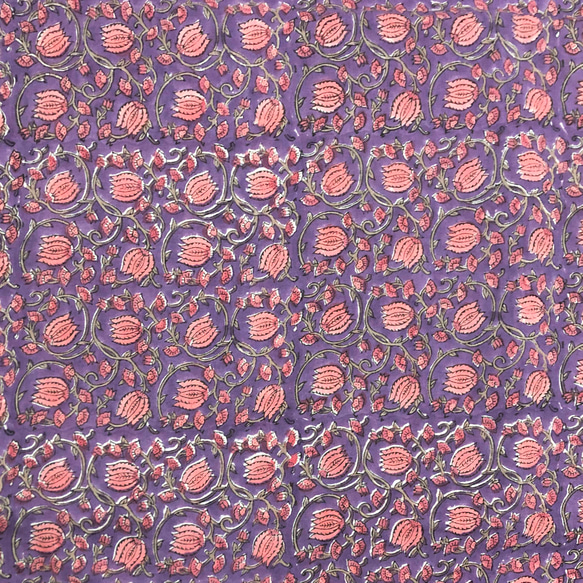 【50cm單位】紫紅花印度手版印花布料棉質 第3張的照片