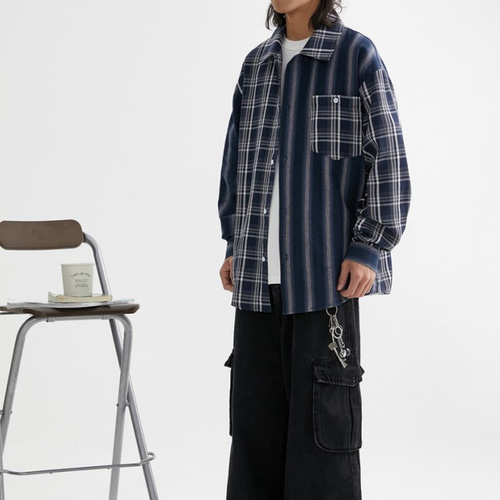 春と秋の新制品レトロなチェックシャツゆったり長袖メンズ
