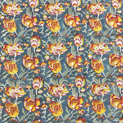 【50cm單位】暗藏青紅黃花印度手工塊印花布料棉質 第4張的照片