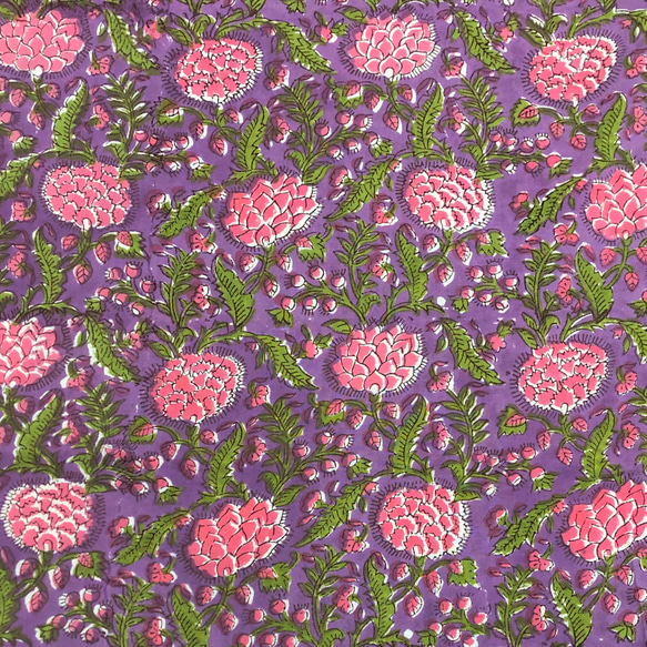 【50cm單位】紫粉色花朵印度手工塊印花布料棉質 第3張的照片