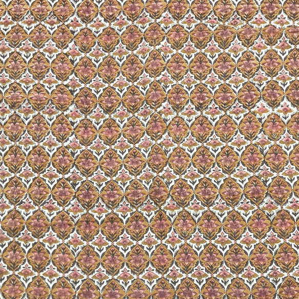 【50cm單位】白黃棕粉紅花印度手工塊印花布料棉質 第4張的照片