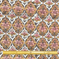 【50cm單位】白黃棕粉紅花印度手工塊印花布料棉質 第6張的照片