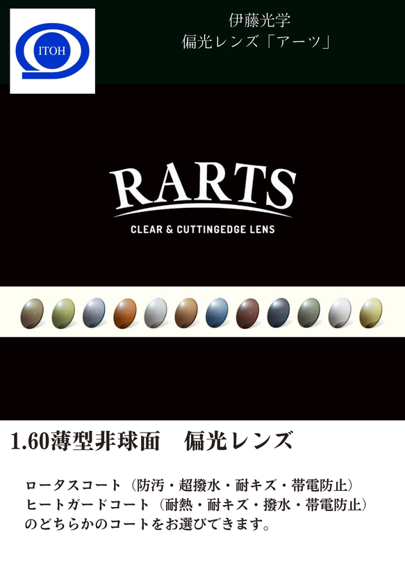 偏光レンズ RARTSプレミアム　1.60内面非球面レンズ　 1枚目の画像