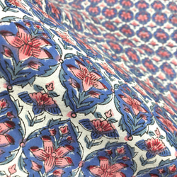 【50cm單位】白藍粉紅花印度手工塊印花布料棉質 第5張的照片