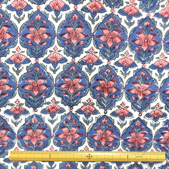 【50cm單位】白藍粉紅花印度手工塊印花布料棉質 第6張的照片