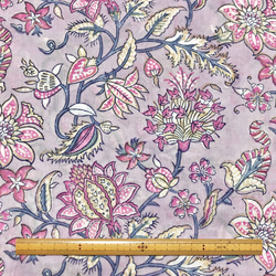 【50cm單位】暗紫色粉紅色花朵印度手工塊印花布料棉質 第6張的照片
