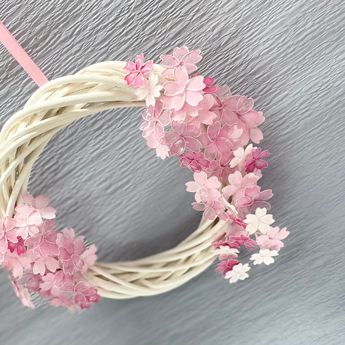 フラワー・リース yuki 透明感あふれるさくらリース アメリカンフラワー／ディップ