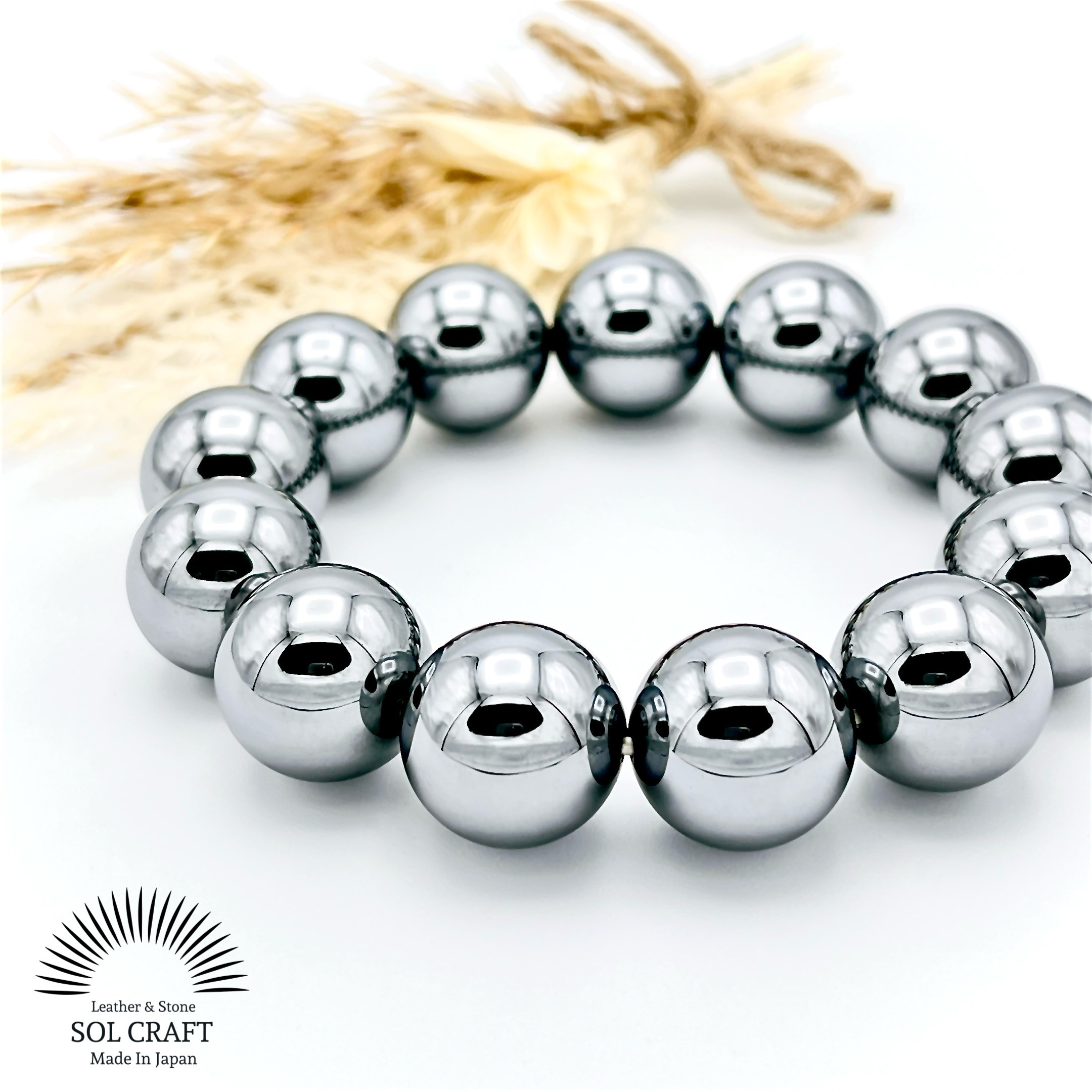 高純度『テラヘルツ』の極太16mm玉シンプルブレスレット 公的機関検査済み 冷え症 肩こり 腰痛 眼精疲労 打撲 ねんざ