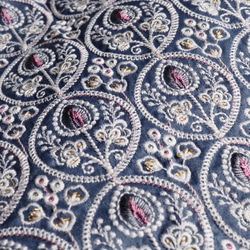 【NEW】インド刺繍生地　＊ 110cm巾×50cm 　くすみブルー 3枚目の画像