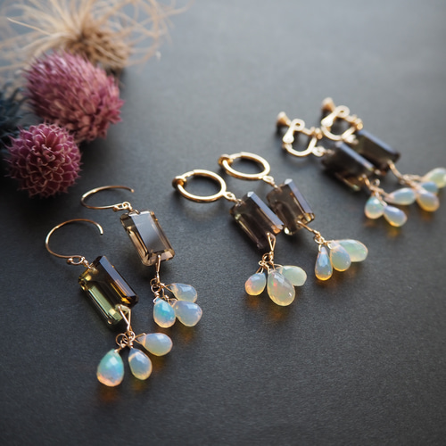 14kgf ブラウンオパール×バイカラームーンストーン×サンストーン