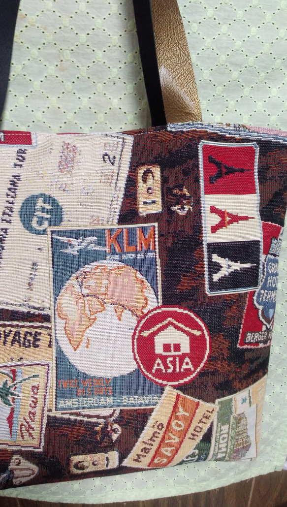 海外ホテル看板柄ゴブラン織トートバッグ 5枚目の画像
