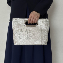 絹の帯から2wayバッグ　桜色のプラチナ箔宝飾華紋更紗文柄　帯リメイク308 8枚目の画像