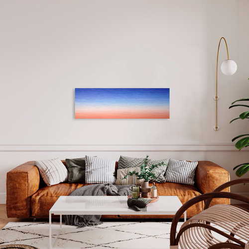 落ち着きを感じる朝日】絵画 - オレンジ 抽象画 横長（N-#52