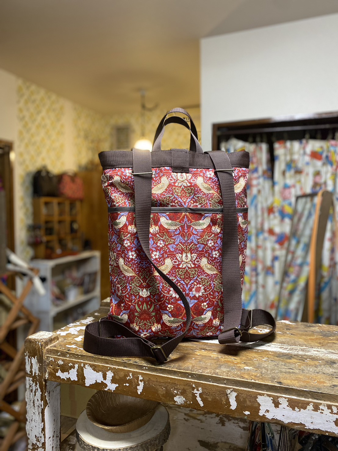 【受注製作】トートリュックnicoma モリスコレクション・いちご泥棒赤♪ほんとに使いやすいです